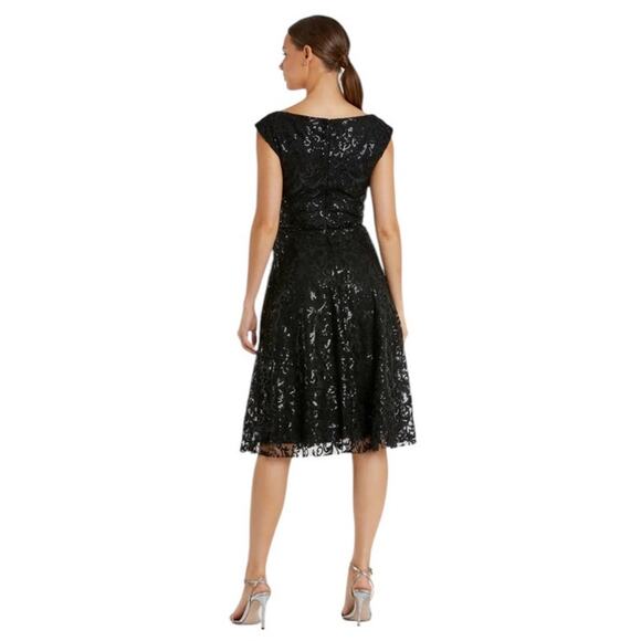 Mac Duggal NEW Size 12 Black Sequined V Neck Cap Sleeve Midi Dress Style A68012 - Picture 2 of 11